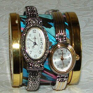 Gruen Quartz Ladies WATCH x 2, Marcasite & Silver/Gold Tone, Need Batt C36